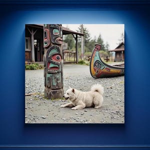 Coast Salish Woolly Dog Wall Art Comox Clallam First Nations Extinct Pacific Northwest Dog Indigenous Wool Textile Historic Weaving Art