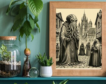 Cthulhu with his followers in the Middle Ages - DIGITAL ART