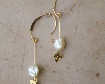 Long Gold Earrings with Pearls