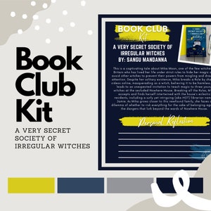 Puede incluir: Kit de club de lectura para "A Very Secret Society of Irregular Witches" de Sangu Mandanna. El kit incluye una portada de libro amarilla y negra con el título y el nombre del autor. El kit también incluye una sección de reflexión personal con papel rayado.