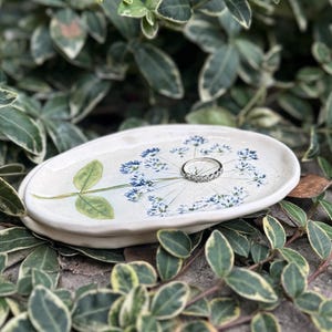 Handmade Ceramic Ring Dish: Pressed Parsley Dandelion Flower Jewelry Holder image 6