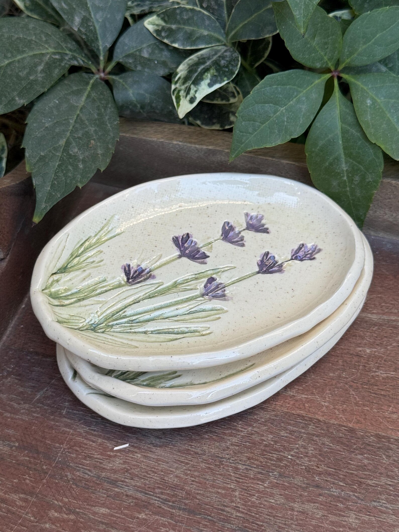 Handmade Lavender Ceramic Jewelry Dish: Floral Trinket Tray