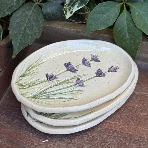 Handmade Lavender Ceramic Jewelry Dish: Floral Trinket Tray