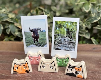 Soporte para fotos Purr-fect Kitty Cat / Fotografía Instax Polaroid / Arcilla de cerámica hecha a mano / Regalo / Porta tarjetas