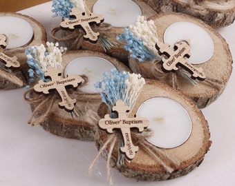 Baptism Party Favors for Guests Candle Holder, Wooden Tealight Holder, Christening Bulk Favors, Baby Shower Favors, First Communion Favors