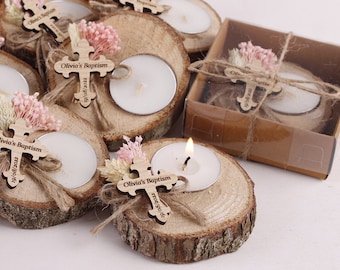 Girl Baptism Party Favors Candle Holder, Wooden Tealight Holder, Christening Bulk Favors, Baby Shower Favors, First Communion Favors Candles
