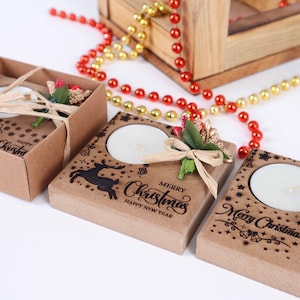 Merry Christmas Candle Holder, Coworker Happy Holiday Gifts, Noel, Xmas, New Year Candle, Wooden Tealight Holder, Christmas Table Decoration