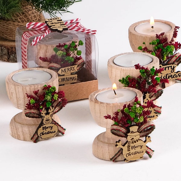 Merry Christmas Candle Holder, Coworker Happy Holiday Gifts, Noel, Xmas, New Year Candle, Wooden Tealight Holder, Christmas Table Decoration