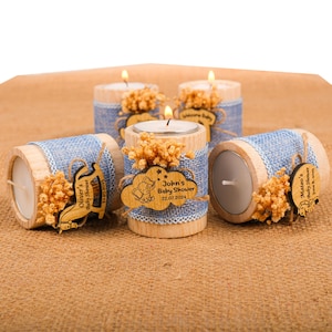 Baby Shower Favors, Wooden Candle Holder, Baby Shower Decor, Tealight Holder, Custom Candle Favor, Baby in Bloom, Baby Boy, Birthday Favors
