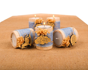 Baby Shower Favors, Wooden Candle Holder, Baby Shower Decor, Tealight Holder, Custom Candle Favor, Baby in Bloom, Baby Boy, Birthday Favors