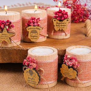 Baby Shower Favors, Handmade Wooden Candle Holder, Personalized Tealight Holder, 1st Birthday Favors, Baby Girl, Baby Boy, Baby in Bloom