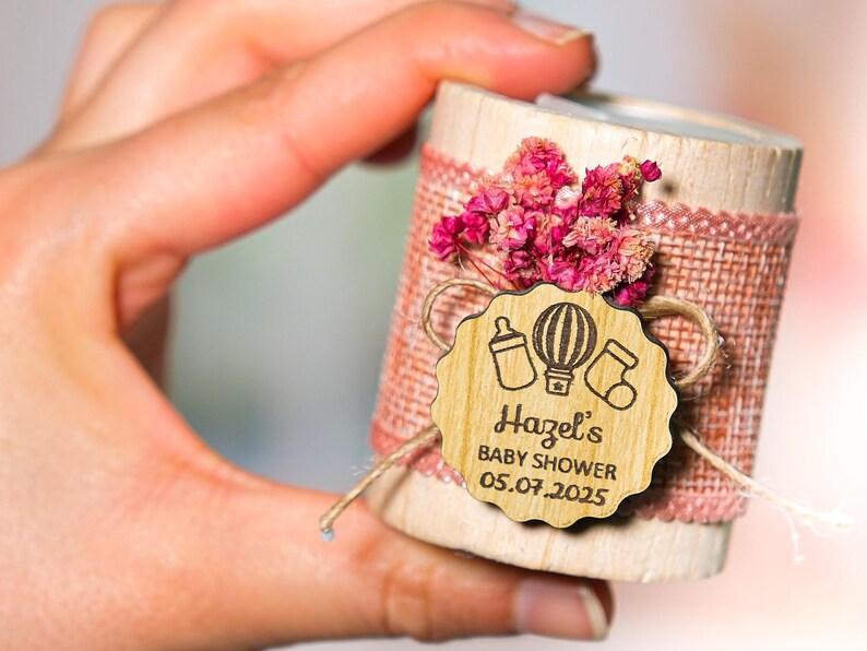 Baby Shower Favors, Handmade Wooden Candle Holder, Personalized Tealight Holder, 1st Birthday Favors, Baby Girl, Baby Boy, Baby in Bloom