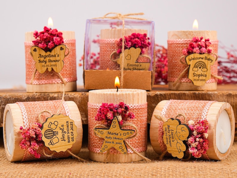 Baby Shower Favors, Handmade Wooden Candle Holder, Personalized Tealight Holder, 1st Birthday Favors, Baby Girl, Baby Boy, Baby in Bloom
