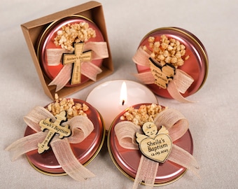 Baptism Candle Favors, Scented Candle, Tin Candle, Cross Baptism Favors, Baptism Gift, Custom Candles, First Communion, Quinceanera Favors