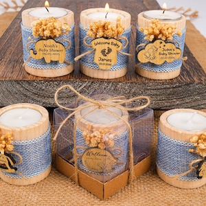 Baby Shower Favors, Wooden Candle Holder, Baby Shower Decor, Tealight Holder, Custom Candle Favor, Baby in Bloom, Baby Boy, Birthday Favors