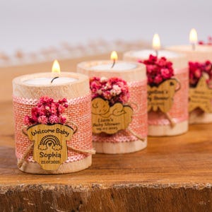 Baby Shower Favors, Handmade Wooden Candle Holder, Personalized Tealight Holder, 1st Birthday Favors, Baby Girl, Baby Boy, Baby in Bloom