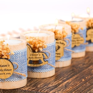 Baby Shower Favors, Wooden Candle Holder, Baby Shower Decor, Tealight Holder, Custom Candle Favor, Baby in Bloom, Baby Boy, Birthday Favors