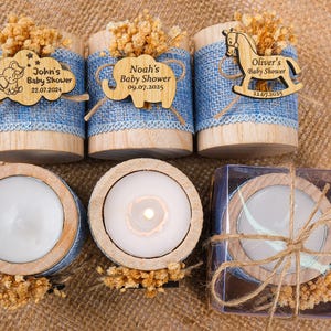 Baby Shower Favors, Wooden Candle Holder, Baby Shower Decor, Tealight Holder, Custom Candle Favor, Baby in Bloom, Baby Boy, Birthday Favors