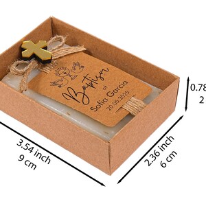 These beautiful handmade scented soap favors are a thoughtful gift for your special occasion. Ideal for baptisms, confirmations, christenings, first holy communions, quinceanera, sweet 16 or religious celebrations, each soap comes with a kraft paper tag customized with your guest of honor’s name, event date, and a personal message.

Each favor is topped with a rustic jute twine bow and a delicate charm, creating a charming and elegant presentation. Soaps are available in various scent-colors.