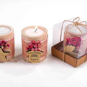 Baby Shower Favors, Handmade Wooden Candle Holder, Personalized Tealight Holder, 1st Birthday Favors, Baby Girl, Baby Boy, Baby in Bloom