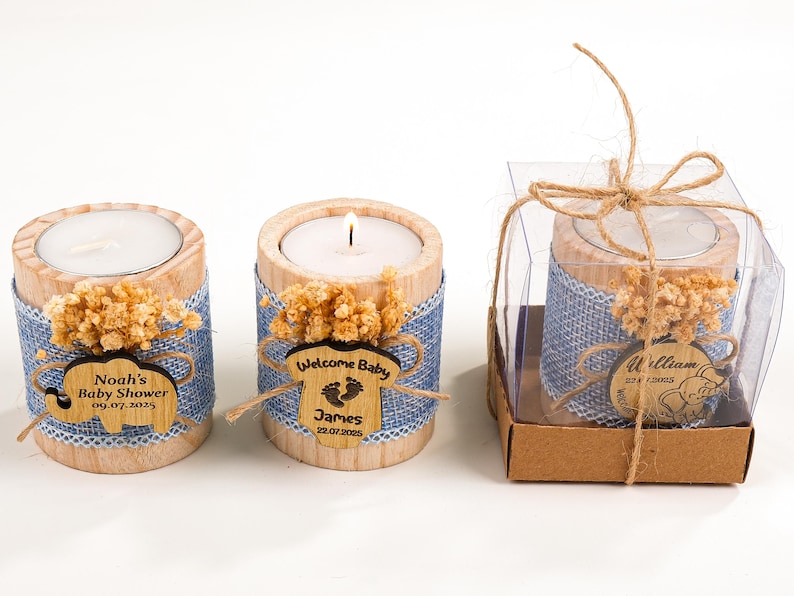 Baby Shower Favors, Wooden Candle Holder, Baby Shower Decor, Tealight Holder, Custom Candle Favor, Baby in Bloom, Baby Boy, Birthday Favors