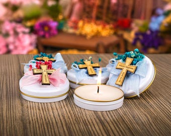 Baptism Favors, Tin Candle, Custom Candle Favors, First Communion, Baby Shower, Baptism Gifts, Scented Candle, Confirmation Christening Gift