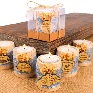 Baby Shower Favors, Wooden Candle Holder, Baby Shower Decor, Tealight Holder, Custom Candle Favor, Baby in Bloom, Baby Boy, Birthday Favors