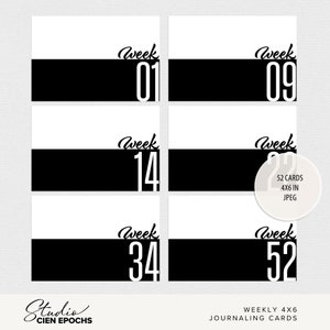 Cartes de journalisation hebdomadaires numériques 4 x 6, cartes de scrapbooking de poche imprimables