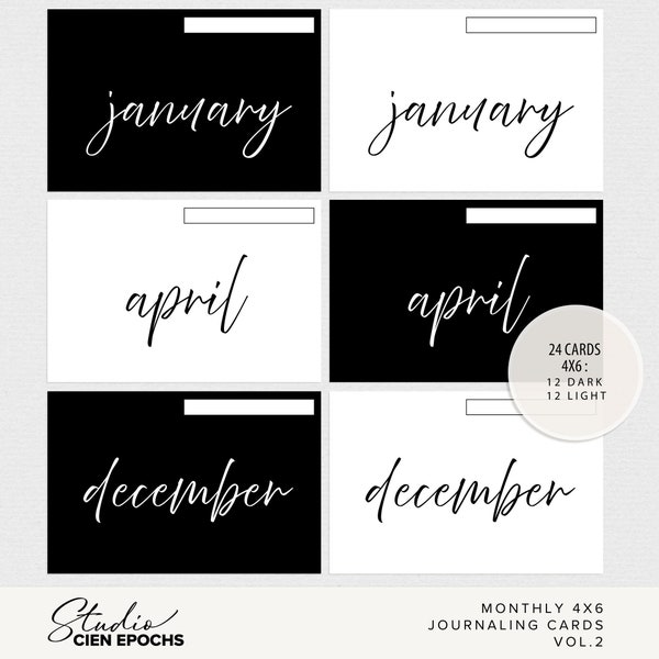 Digital Monthly 4x6 Journaling Cards Vol.2 Scrapbooking Pocket Cards Printable