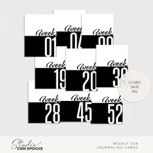Cartes de journalisation hebdomadaires numériques 3 x 4 Cartes de poche pour scrapbooking imprimables
