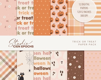 Paquete de papel para scrapbooking de Halloween con temática de truco o trato (descarga digital)