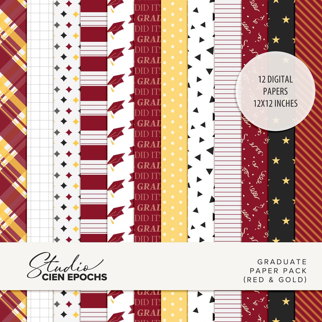 Red Graduation Pattern Red and Gold Graduation Digital Patterned Papers | Digital Download - Etsy