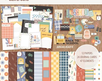 School Days Kit: Elements, Journaling Cards, and Papers (Digital Download)
