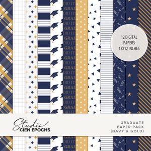 Navy and Gold Graduation Digital Papers Scrapbooking