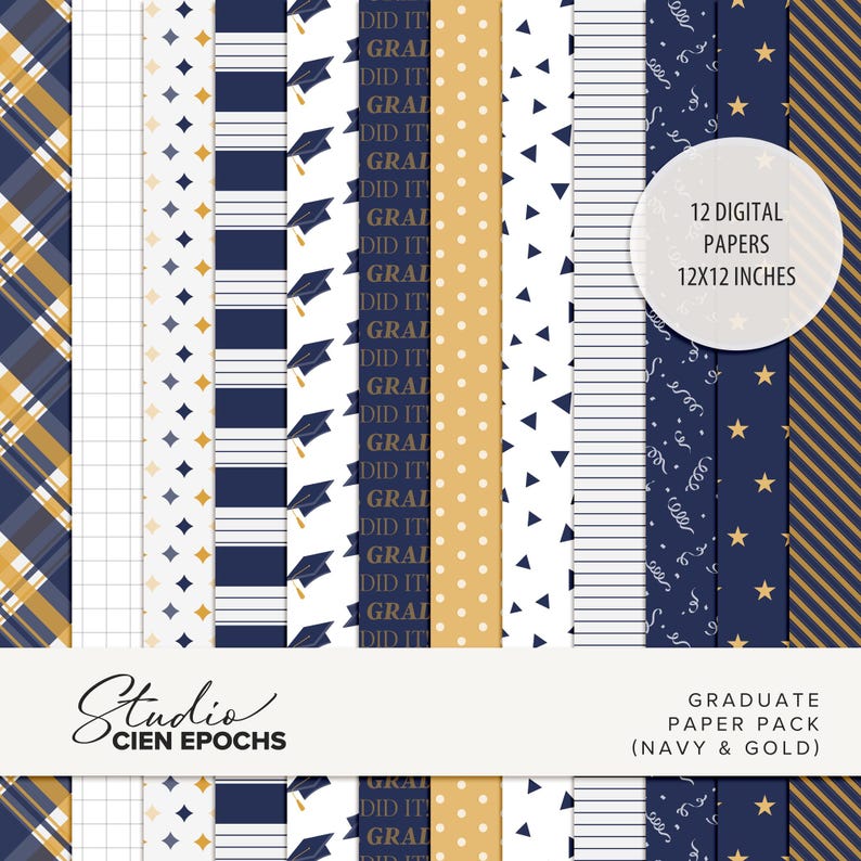 Navy and Gold Graduation Digital Papers Scrapbooking - Etsy