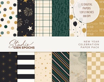 New Year's Celebration Digital Paper Pack Scrapbooking Printable