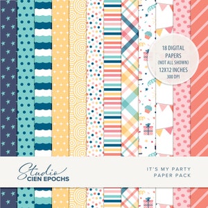 Papeles de scrapbooking digital para cumpleaños Colección It's My Party