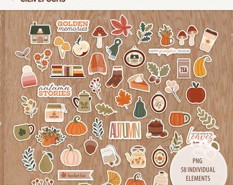Hello Autumn Digital Scrapbooking Sticker Pack Elements
