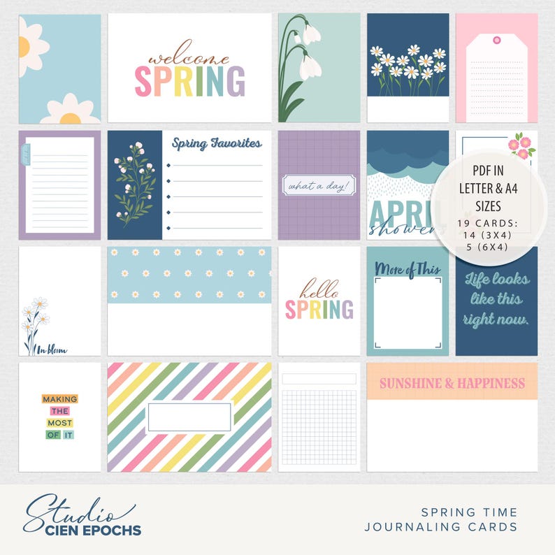 Spring Journaling Spring Time Journaling Cards | Project Life Cards | Pocket Scrapbooking ...