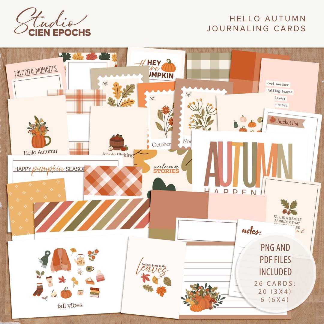 Hello Autumn Journaling Cards for Digital Pocket Scrapbooking and Easy ...