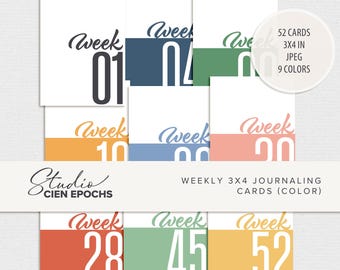 Tarjetas de diario semanales: Scrapbooking de bolsillo colorido (Descarga digital)