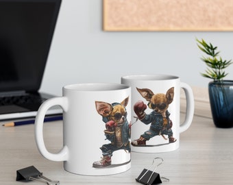 Taza de café para mascotas, taza de chihuahua, taza de amante de mascotas, regalo de perro, taza de cerámica, regalo para amante de los perros, chihuahua de boxeo, regalo del día del padre