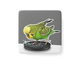 Budgie Bird magnet, Porcelain Magnet | Square Ceramic Parakeet Magnet runslowmocharlie magnet