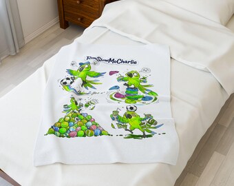 Playful Parrot Cartoon Velveteen Plush Blanket | RunSlowMoCharlie Design gift for kids teen gift, nursery decor