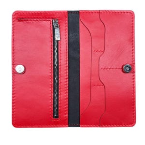Cartera larga de cuero hecha a mano, Cartera unisex, Cartera de cuero curtido vegetal, Cartera KERWEL