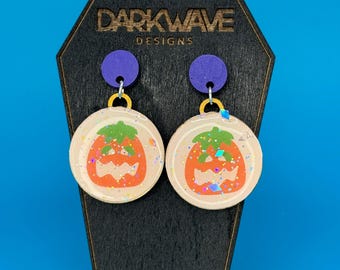 Halloween Pumpkin Sugar Cookie Dangle Earrings: Laser-Cut Wood