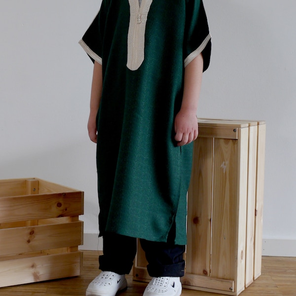 Linen children's Gandoura in green/beige