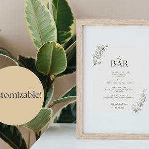 Customizable Wedding Event Bar Menu