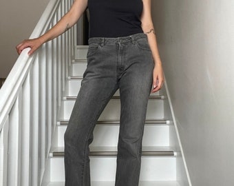 Gerade Schwarze Waschung Vintage Jeans Y2K Jeans 2000er Jahre Gerades Bein Jeans Mid Rise Ausgestellte Vintage Bootcut Vintage Denim