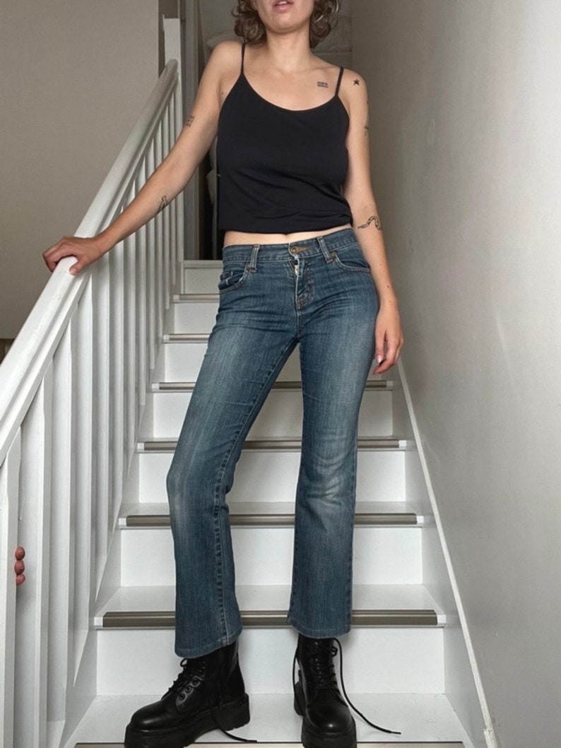 Gerade Cropped Jeans Vintage Jeans Denim Y2K Jeans 2000er Gerades Bein Jeans Classic Basic 90er Jahre Bild 1